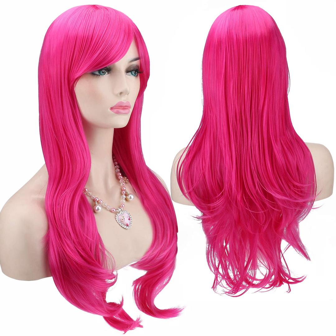 Akstore 28 inch Fashion Wigs Long Wavy Curly Hair Cosplay Wig (Rose)