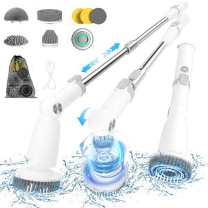Marchpower Electric Spin Scrubber, Power Shower Scrubber Cordless Cleaning Brush 6 Replaceable Brush Heads, 2 Speeds, Adjustable Detachable Handle, IPX7 Waterproof Bathroom Scrubber Tub Tile Floor
