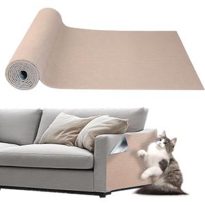 Cat Scratching Mat Self-Adhesive, 78.7'' x 15.8'', Trimmable Cat Scratch Pads Furniture Protector, DIY Climbing Cats Scratching Carpet for Couch, Door Frame or Wall Corner Protector (Khaki)