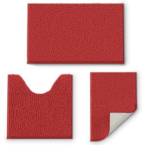 RUN HELIX Chrismats Red Bathroom Rugs Sets 3 Piece Non Slip Bath Rugs Set, Luxury Bathroom Mats, Extra Soft and Absorbent Shaggy Rugs with Toilet Rug, Bath Mat for Bathroom, Tub, Shower (16" x 24" + 20" x 32"+ 20" x 20" U shape)
