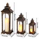 TRIROCKS Set of 3 Vintage Candle Lanterns 10/14/19.5''H Decorative Outdoor Lantern Metal Candle Holder with Tempered Glass for Home Living Room Garden Yard Event Indoor Outdoor (Black with Gold Brush)