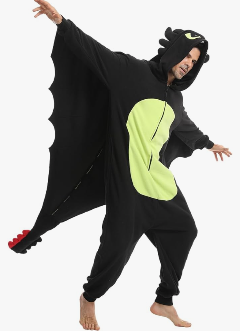 Laahoem Animal Black Dragon Pajamas Zipper Unisex Adult Hooded Men Women Jumpsuit Costume Cosplay Sleepwear, XS