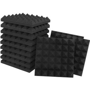 Acoustic Panels - 12 Pack 12x12x2 Inches Black Pyramid Acoustic Foam, Fire-Proofed Soundproof Wall Panels, 25kg/cbm Sound Proof Foam Panels  Sound Panels for Recording Studio and Music Room