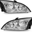 2005-2007 Ford Focus Headlight Assembly for 2005 2006 2007 Ford Focus Clear Lens Chrome Housing with Clear Reflector Headlamp Replacement Left and Right Pair