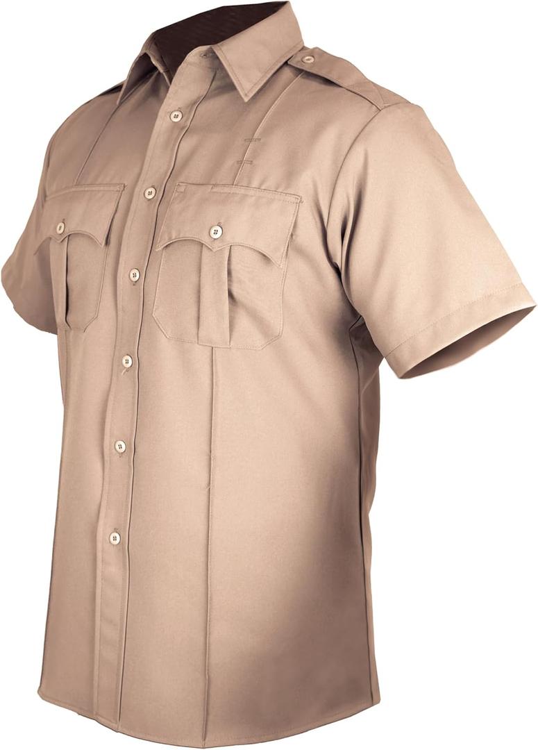 First Class 100% Polyester Short Sleeve Men's Uniform Shirt White (X-Large, Tan)