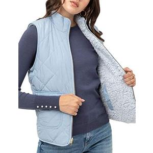 NE PEOPLE Women’s Quilted Vest – Reversible Lightweight Sleeveless Full Zip Up Faux Fur Lining Gilet Jacket with Pockets NEWV44 Blue L