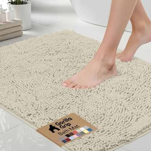 GORILLA GRIP Bath Rug Mat 36x24, Thick Absorbent Chenille, Quick Dry Microfiber Mats, Rubber Backing Washable Shower Floor Rugs, Bathmat Runner, US Designed Bathroom Home Decor Accessories Dusty Cloud