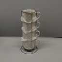 6 Oz Coffee Cups with Stand, Stackable Espresso Cups Set of 4, Ceramic Cappuccino Cup, Embossed Coffee Mugs for Latte, Cocoa, Mocha, Tea, Housewarming Wedding Present, Dishwasher Safe