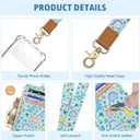 Dinosaur Lanyard Wallet with ID Badge Holder, Cute Floral Small RFID Wallet Women Keychain Wristlet, Slim Credit Card Holder with Zipper Pocket Phone Lanyard Wrist Strap Name Tag Office Teacher Gift