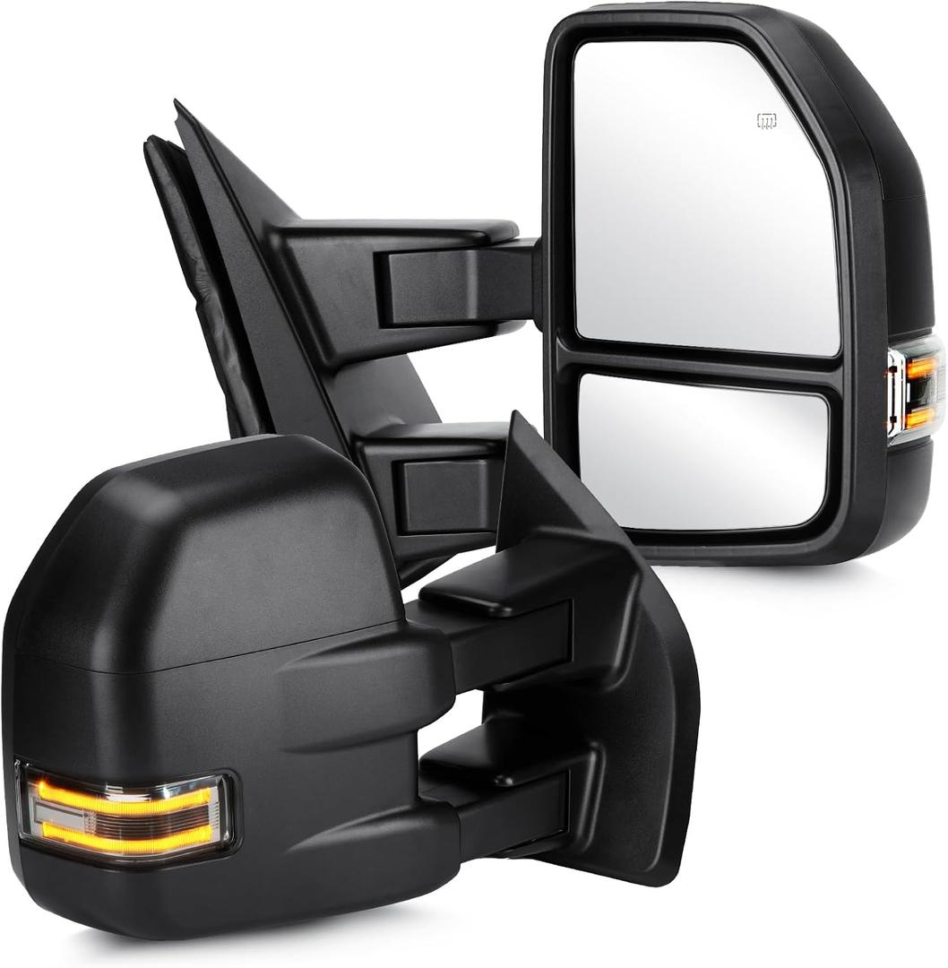 Youxmoto Towing Mirrors fit for Ford F150 2015 2016 2017 2018 2019 2020 Pickup Truck Mirrors, Heated, Turn Signal Light, Manual Folding & Extending; Left+ Right Side Mirrors; Fits 8 Pin Plug; Black