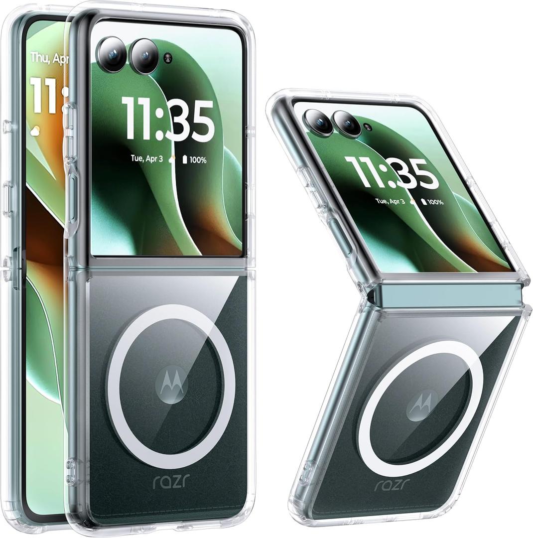 NO.1 Magnetic for Motorola Razr Ultra 2025 Case Compatible with MagSafe[Crystal Clear][Anti-Yellowing][Military Shockproof] with Soft Silicone Bumper for Moto Razr Ultra 2025 Case, Transparent