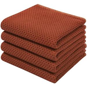Homaxy 100% Cotton Waffle Weave Kitchen Dish Towels, Ultra Soft Absorbent Quick Drying Cleaning Towel, 13 x 28 Inches, 4-Pack, Rust