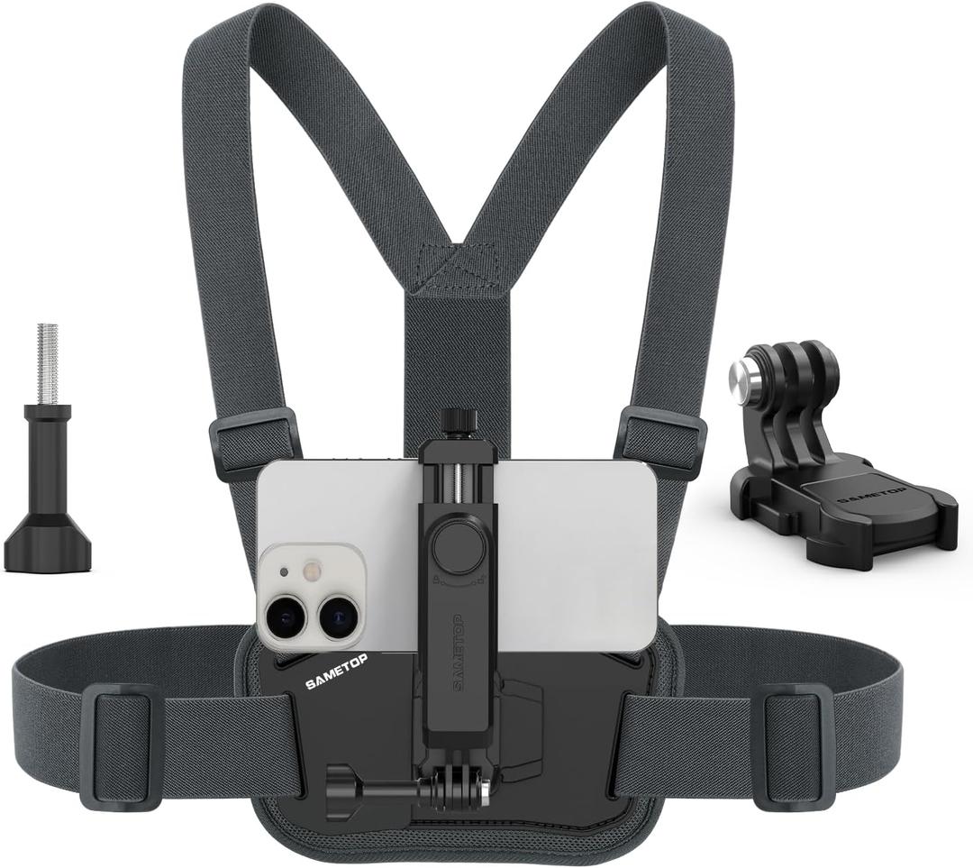 Sametop Phone Chest Mount Harness Holder Mobile Phone Strap Clip Compatible with iPhone Samsung GoPro 13/12/11/10/9/8 DJI Osmo and Most Cell Phones Action Cameras POV/VLOG