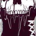 DRESSFO Women’s Gothic Skull Print Hoodie Dress – Long Sleeve Lace Up Colorblock A-Line Mini Dress with Hood (Concord/Small)