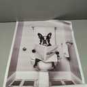 Funny Bathroom Dog Wall Art Black and White Animal Pictures Print Boston Terrier in Toilet Reading Newspaper Poster Artwork Decor 12x16in Unframed for Bathroom Restroom Home