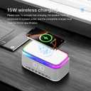 S300 Bluetooth Speaker, Wireless Speaker with 15W Wireless Charging, 13-Color Night Light, Alarm, White Noise, Radio, 10W Stereo, TWS, BT5.3, Portable Speaker for Home Office Bedroom, White