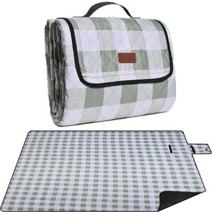 Extra Large Picnic Blanket 80''x 80'' Waterproof Foldable Picnic Mat for Beach, 5-Layer Outdoor Blanket for 6 to 8 Adults,Camping Grass Lawn Park Accessories Couple Park Wedding Registry(Green)