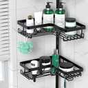 Corner Shower Caddy Tension Pole - 4 Tier Stainless Steel Rustproof Shower Corner Caddy for Bathtub Bathroom Shower Organizer Shelves Adjustable Pole 25-114.2 Inch Black