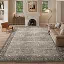8x10 Area Rugs Grey and Brown Washable Rug for Living Room, Dining Room, Bedroom, Large Carpets, Non Slip & Non-Shedding Low Pile Vintage Print Rug for Home Office Decor