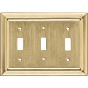 Monarch Abode Toggle Light Switch Cover Plate 3-Gang Brushed Gold Outlet Covers, Architectural Decorative Outlet Cover Wall Plates, Light Switch Plate Covers for Electrical Outlets, Pack of 1