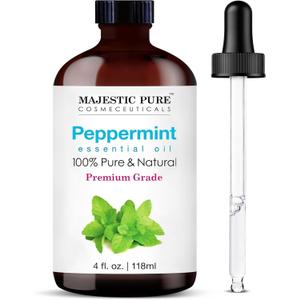 Majestic Pure Essential Oil with Glass Dropper - 100% Pure and Natural - Essential Oils for Diffuser, Aromatherapy, Soap and Candle Making, Peppermint Essential Oil, Peppermint Oil, 4 Fl Oz