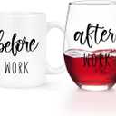 Futtumy Before Work After Work Gift Set 11oz Coffee Mug 17oz Stemless WineGlass 2oz Shot Glass Set for Boss Coworker Manger Leader Employee, Office Gifts Bosses Day Gifts Christmas Gift for Women