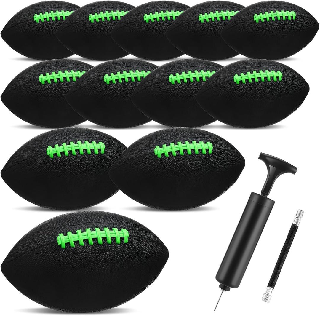 Syhood 12 Pack Composite Leather Footballs Official Size Footballs Bulk Leather Inflatable Football with Pump Regulation Highschool College Football for Training and Recreational Play