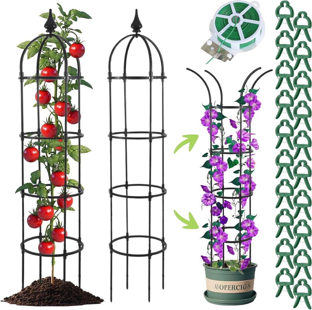 2 Pack Garden Obelisk Trellis for Climbing Plants Outdoor - Extra Tall 6.7ft Sturdy Steel Core Plastic Coated Tower Trellis for Potted Plants Indoor - Plant Support for Vines Flowers Rose Vegetables