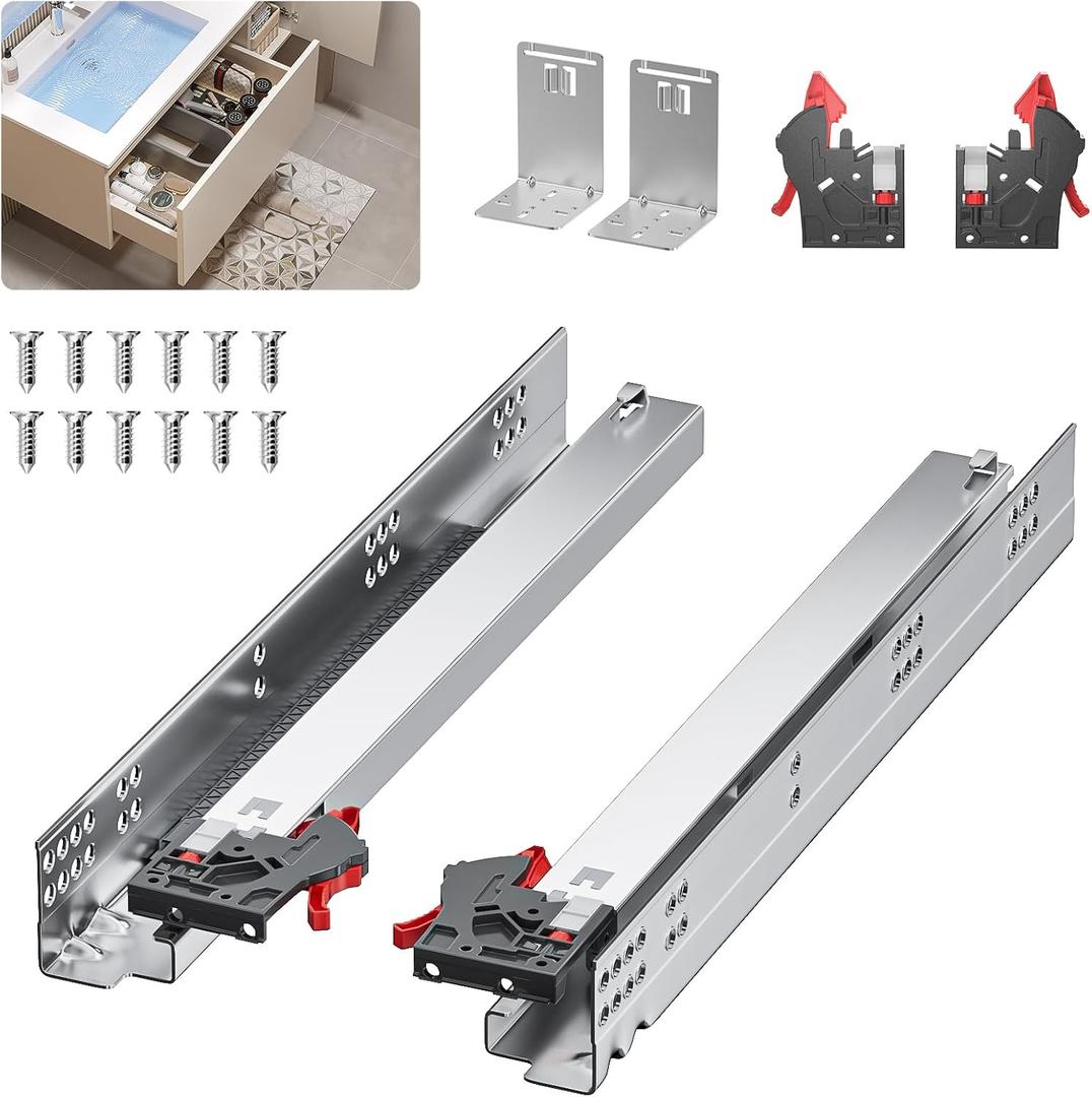 12 15 18 21 24 Inch Bottom Mount Soft Close Drawer Slides - Full Extension Concealed Rails Track - 100 lb Load Capacity - 1 Pair (Soft Close with Bracket，21 Inch)