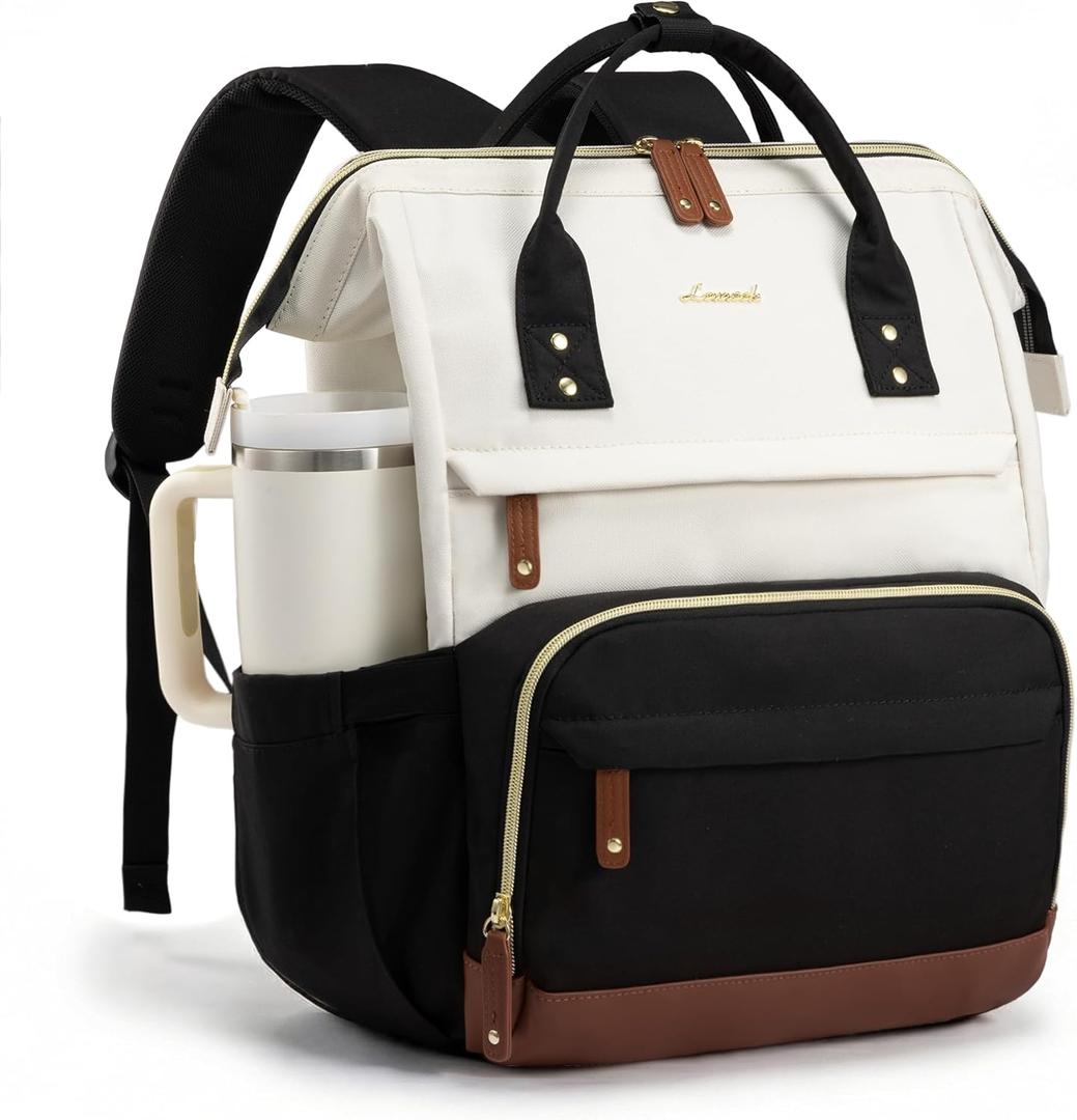 LOVEVOOK Laptop Backpack for Women, 15.6 Inch Work Business Backpacks Purse With Large Capacity, Waterproof Nurse Bag College Bookbag for School, Waterproof Casual Daypack for Travel (Beige-black)