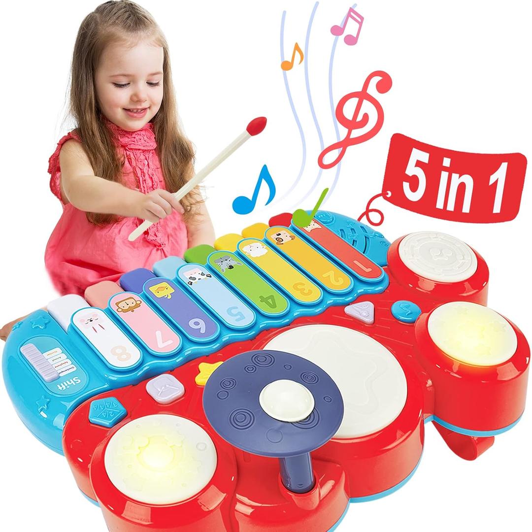 Baby Musical Toys, 3 in 1 Piano Keyboard Xylophone Drum Set for 1 Year Old Girls Toys, Learning Toys for Toddlers 1-3, Baby Piano 18 Months - 1 2 3 4 Year Old Girl Toys Toddler