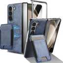 for Samsung Galaxy Z Fold 5 Case[Compatible with MagSafe] Built-in Screen Protector and Hinge Protection, Vintage Matte PU Leather with Magnetic Z Fold 5 Case Phone Cover Protective - Blue