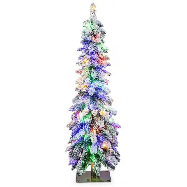 6-ft Pre-Lit Slim Flocked Xmas Decoration Christmas Tree with 11 Modes - 250 LED Lights