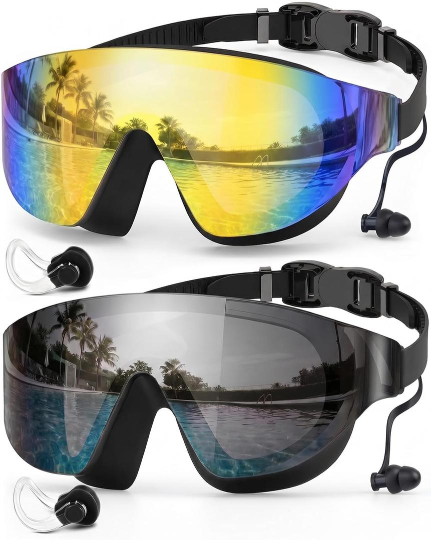 Zoomsnail Swim Goggles 2 Pack, Rimless Wide View Swimming Goggles for Adult, Anti-Fog UV Leaking Pool Goggles for Men Women