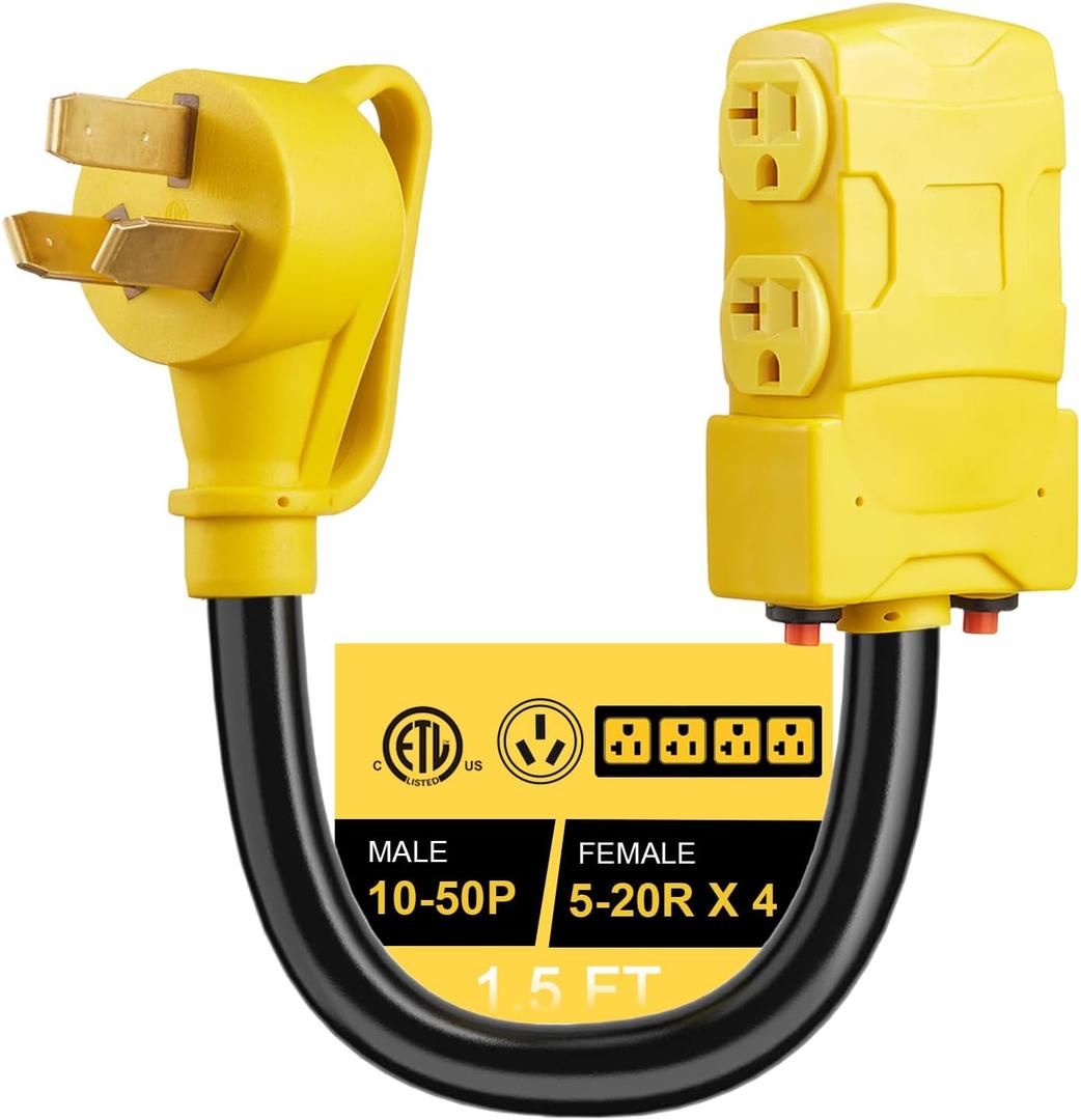 [240V to 120V] Suplevel 50 Amp to 20 Amp 110V Adapter, NEMA 10-50P to 4X 5-20R/5-15R Dryer Distribution Adapter T-Blade Multiple Household Outlet w/ 24amp Circuit Breaker, ETL Listed