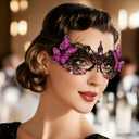 Tgirls Rhinestone Masquerade Mask for Women Butterfly Lace Mask Venetian Crystal Face Mask for Costume Masquerade Party