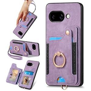 for Google Pixel 9A Phone Case Wallet Card Holder,PU Leather Flip Folio Case,RFID Blocking Ring Holder Kickstand Wrist Strap Magnetic Protective Women Men Cover for Google Pixel 9A Purple