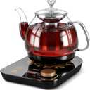 HHT Electric Tea Maker with Infuser, 1 Precise Temperature Control, Glass Electric Kettle for Herbal,Flowers,Fruit Tea and Loose Leaf,BPA-Free,Auto Shut-Off,Brewing Program,Keep Warm,0.8L Black