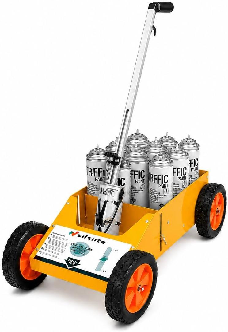SDSNTE 2-in-1 Detachable Parking Lot Line Striper Cart Machine & Paint Wand | For Athletic Field, Warehouse & Parking Lot Line Marking, 12-Can Storage Space
