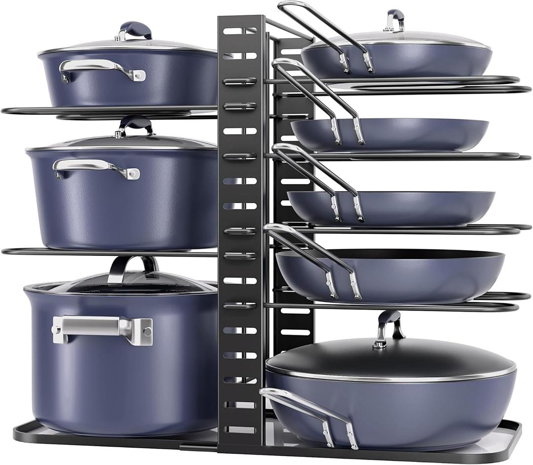 ORDORA Pots and Pans Organizer under Cabinet 14.55 Height, Adjustable 8-Tier Pot Organizers inside Cabinet, Kitchen Organizers and Storage Fit 6-11 inch Lightweight Cookware