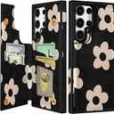 Shorogyt for Samsung Galaxy S22 Ultra Wallet Case with Card Holder - Designer Black Flower Pattern Kickstand Magnetic Clasp Back Flip Folio Leather Phone Cases for S22 Ultra for Women Men Girls