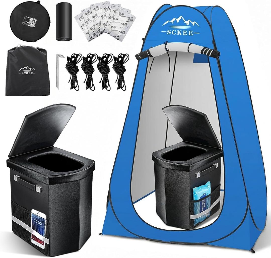 16.5'' Camping Toilet with Pop-Up Privacy Tent Set, XL Portable Toilet for Camping, Outdoor Showers Changing Rooms, Portable Bathroom Travel Potty for Camping, Hiking, Roadtrip,RV Travel, X-Large