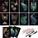 Scratch Art Paper for Adults, 8 Sheets 11.2 x 8.2 inches,Rainbow Scratch Art DIY Craft Gift 5 Paint by Scratch Tools  Butterfly & Peacock