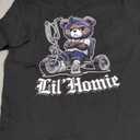 LIL HOMIE Cute Teddy Bear Hip Hop Chicano Lowrider Cholo T-Shirt (Small, Black)