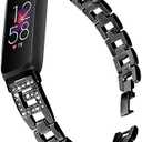 Wristband Compatible with Fitbit Inspire Bracelet for Women, Dressy Metal Wristbands Slim Bling Jewelry Strap Accessories Watch Band for Fitbit Inspire Band (Black)