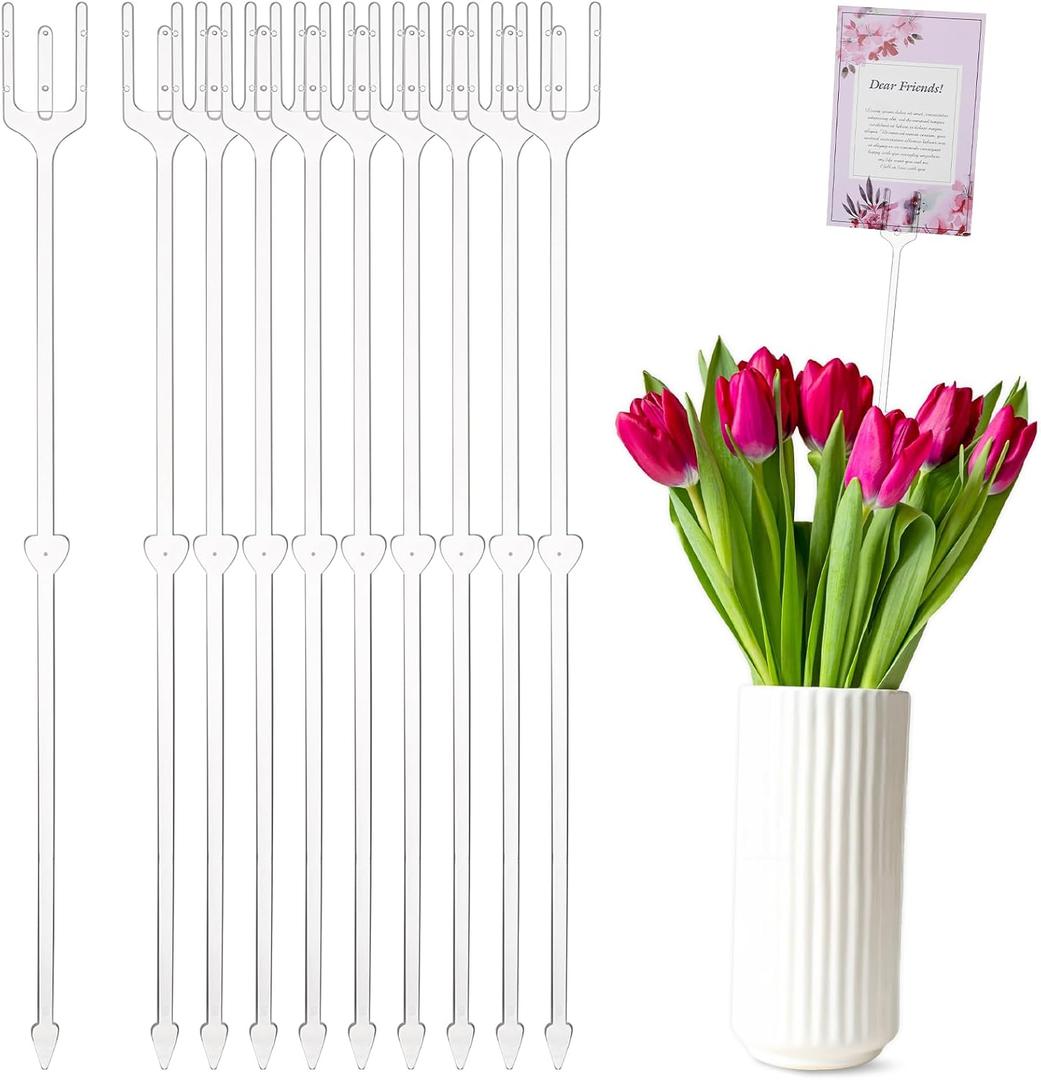 240 Pcs Floral Picks Card Holder Plastic Straight Head Flower Card Holder Stick for Card Photo Floral Bouquet Arrangement Valentine‘s Day Wedding Birthday Party Decoration (Fork Shape, 12*0.98 Inch)