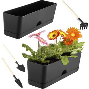 2-Pack Large Window Boxes Planters 16 Inch Rectangle Plant Box Rectangular Planters for Outdoor and Indoor Plants Plastic Windowsill Planter for Herbs Vegetable Flowers Long Window Sill Planters