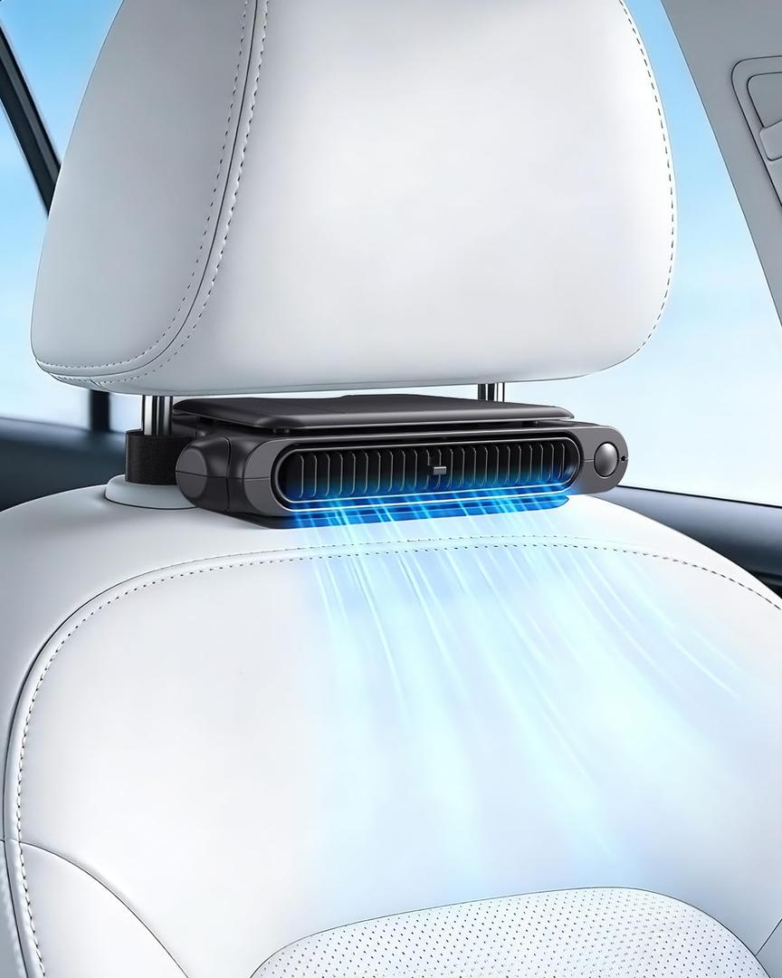 Car Fan for Front & Rear Seats, USB-Powered, Portable Seat-Mounted Cooling Fan with 3 Speeds, Quiet Brushless Motor, Baby-Friendly, Easy Installation for Cars, SUVs, Vans & Trucks