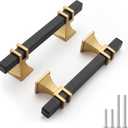 Haliwu 10 Pack Black and Gold Cabinet Pulls, 3 inch Kitchen Cabinet Handles, Square Dresser Drawer Hardware