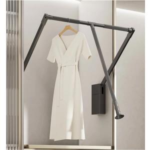 Pull Down Closet Rod for Hanging Clothes, Retractable Wardrobe Hanger for Cabinet Inside Width 26"~35", Aluminium alloy Tubing with Plastic Housing, 44 lb Weight Rating (Gray)